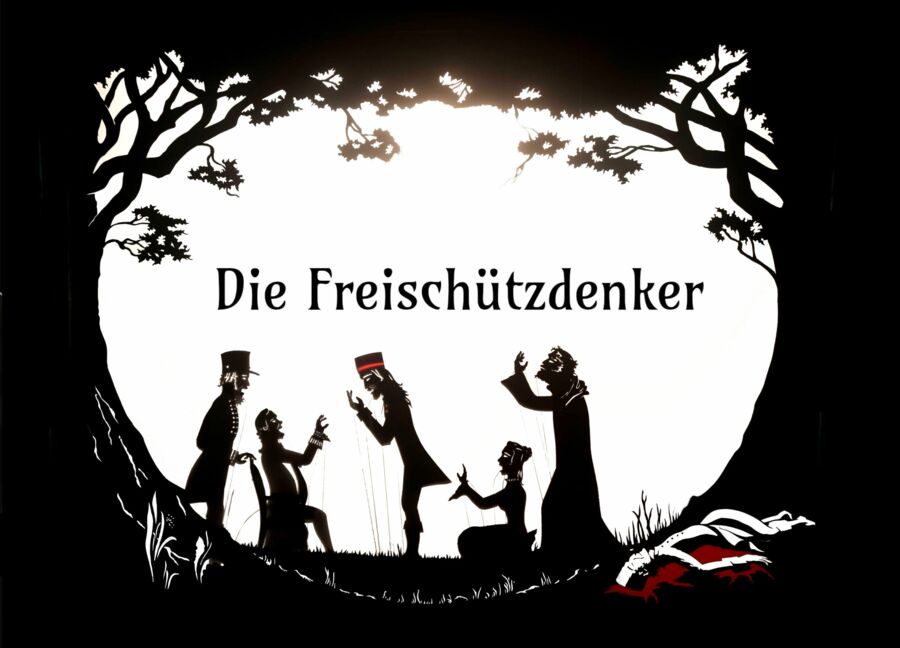 schwarz-weiß Abbildung einer Szene im Tal mit Graf Brühl und Carl M. von Weber