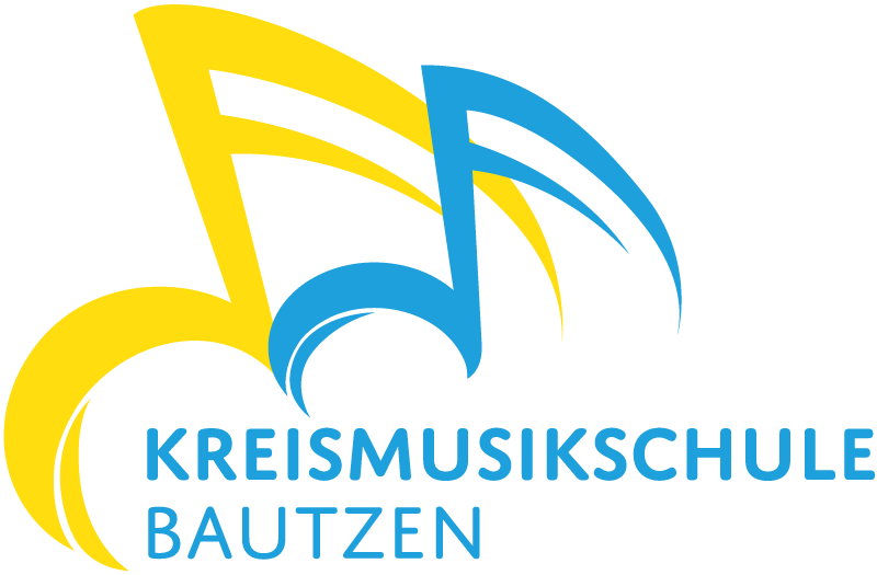 Logo der Kreismusikschule Bautzen mit einer blauen und gelben Note