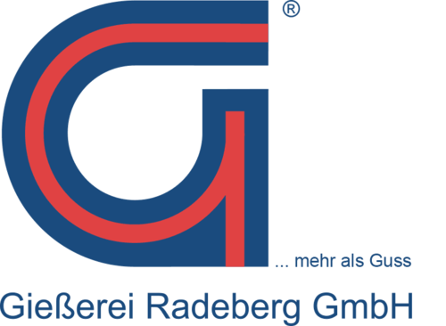 Logo der Gießerei Radeberg GmbH ... mehr als Guss mit einem stilisierten G in rot und blau.