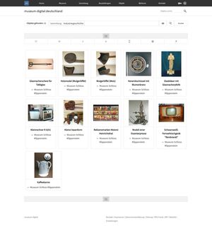 Foto in Vergrößerungsansicht öffnen: Internetseite von Museum digital mit verschiedenen Exponaten aus der Sammlung des Schlosses Klippenstein